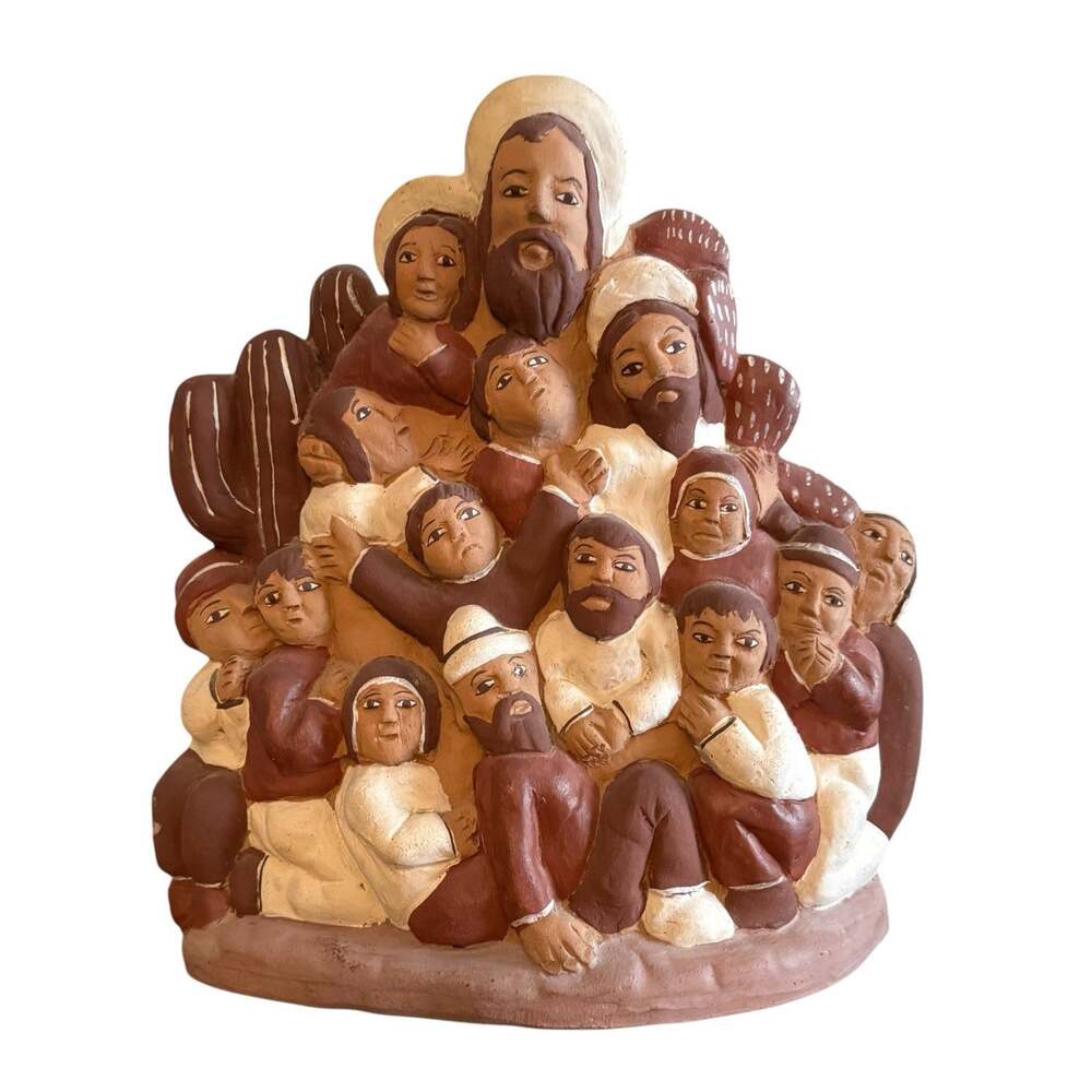 Vintage Handmade Peruvian Clay Statue Figurine Jesus Storyteller Folk Art